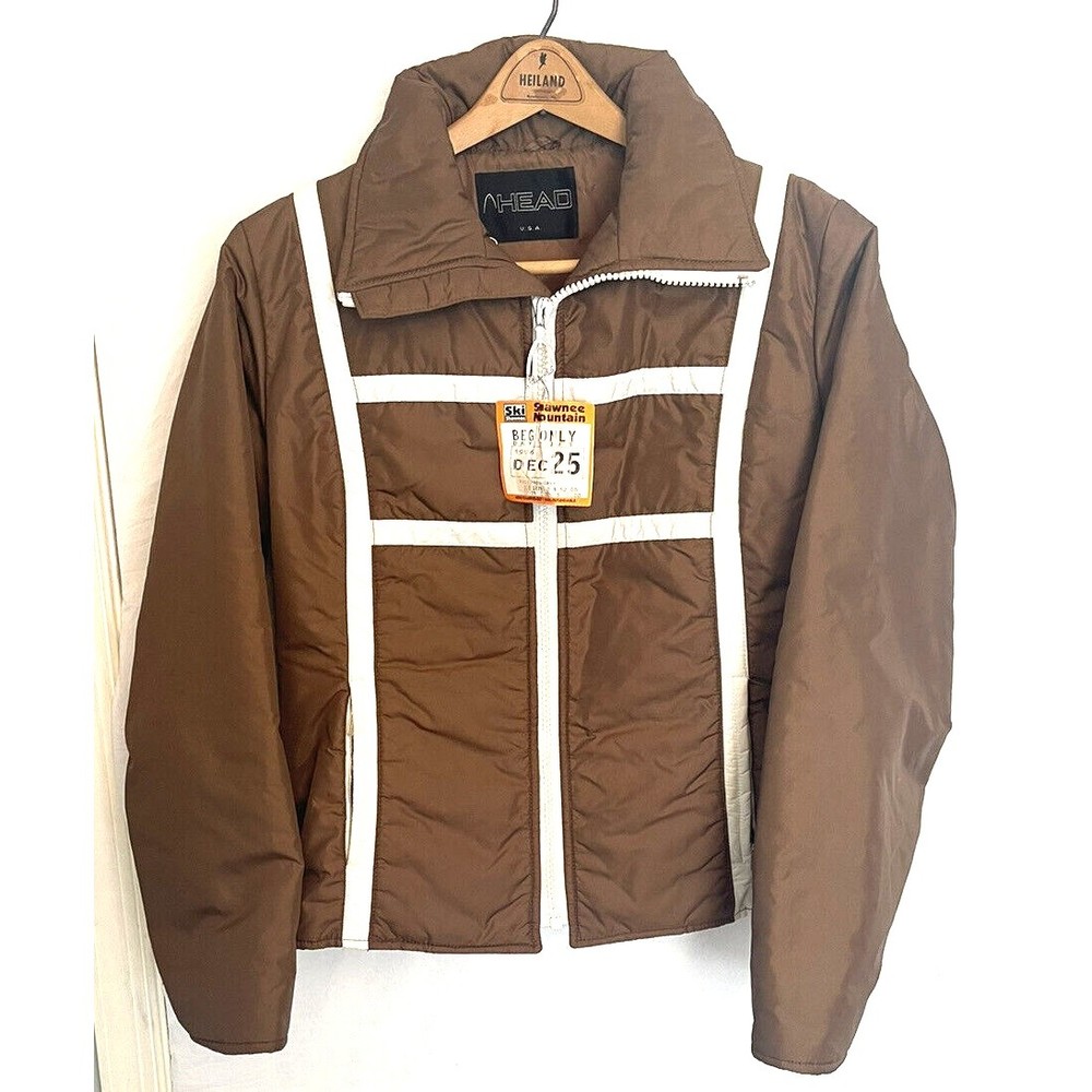 Head Ski Jacket Brown with White Stripes Women's Medium Vintage